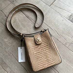 Brahmin Beige Croc-Embossed Marley Crossbody Bag